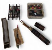 Collection of vintage floats including The Kelby Wind Cheater float, in cork/alloy with papers and