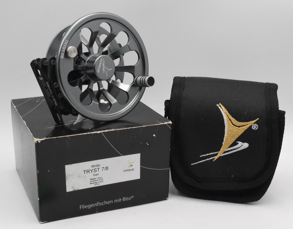 Vosseler Pro Fly Fishing 7/8 Tryst trout fly reel with carbon frame, 3 7/8" deep 'V' caged alloy
