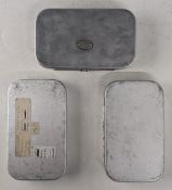 3x Wheatley alloy dry fly boxes, a 32-compartment model with replacement swing latch, filles with