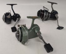 3x Italian Alcedo vintage spinning reels, a Taurus full bail model, optional check, bail arm sticky,