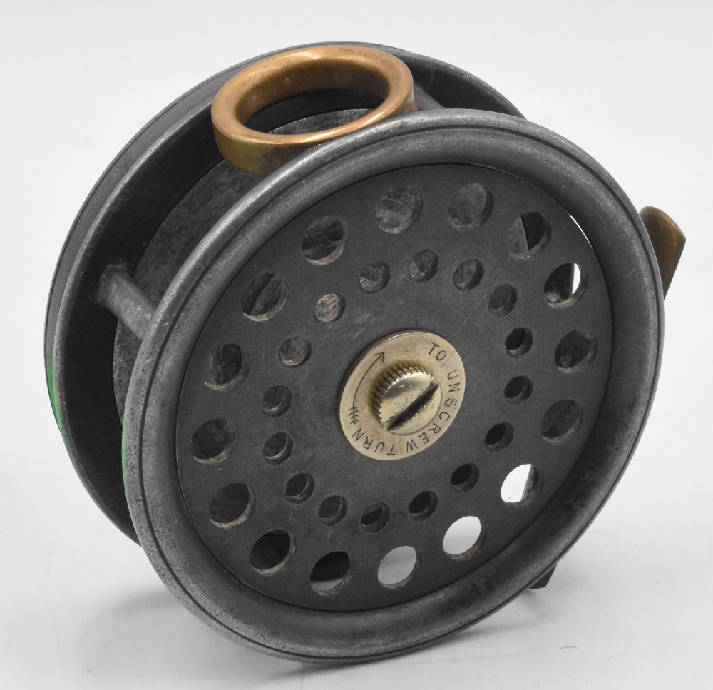 Foster Bros Ashbourne Perfect style alloy trout fly reel 3 1/8" ventilated spool, brown handle on