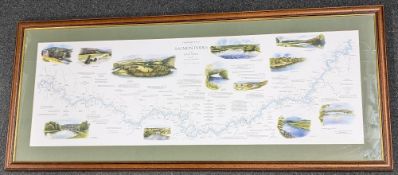 Nigel Houldsworth Fisherman's Map of Salmon Pools on The River Tweed signed copy, framed and under