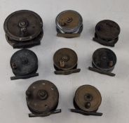 8x vintage brass/alloy plate wind reels, sizes 2 ¼