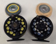 Pair of STH2 alloy fly reels made in Argentina, models MRPOP & MR Cassette, both 3 ¼