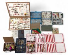 Fly Fishing Fly Boxes: a mixed collection trout and salmon flies, lures, and spinners, to include