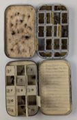 Hardy Bros, black japanned dry fly box with 15 hinged compartments, numbered with washable plate