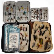 2x Richard Wheatley Fly boxes and two fly wallets, all contain a good collection of salmon and trout