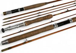 Milwards made in England split cane trout fly rod 9ft 3pc with spare tip, alloy down locking reel