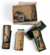 Collection of Milward vintage lures, including Devon minnows with rotating fins, spoons, & 3 card
