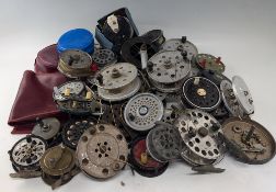 Assortment of vintage Centrepins and fly reels, in varied conditions, including examples by Allcock,