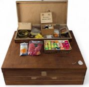 2x Wooden Storage Boxes, full of fly-tying accessories, feathers, vintage tinsels, tools, Oxby