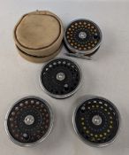 Hardy Bros Marquis 8/9 alloy trout fly reel with 3 spare spools, 3 5/8
