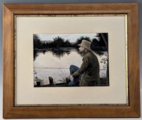 Chris Turnbull (b.1950) Original watercolour painting of Chris Yates at Redmire Pool, from the