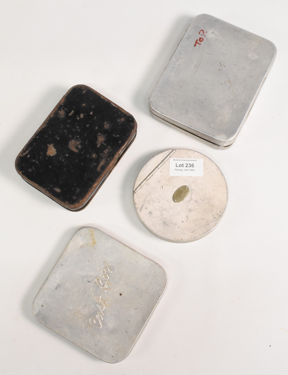 Hardy alloy 4" cast damper with felt pad, a J Bernard & Son, black japanned dry fly box, with hinged - Image 2 of 2