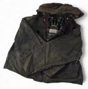Barbour short Spey wax Fishing Jacket, in used condition, with detachable hood, lining and zips