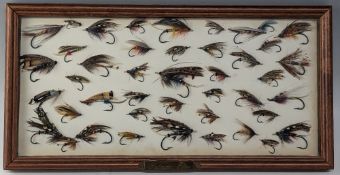 Framed Collection of Salmon Gut Eye Fishing Flies, most are gut eyed with 4 metal hook examples
