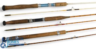 A collection of unnamed spinning rods, all with cloth bags, as follows: 7ft 2pc split cane. 7ft