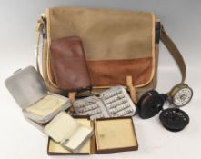 Wheatley alloy fly box, clip interior, a Wheatley box with cream painted interior, a zip leather fly