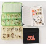 Bonnand clear plastic box 4" x 6" with 10 sections and a large collection of dry flies. Bonnand