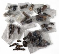 Collection of vintage rod ferrule stoppers, in alloy/rubber/cork and wood, hand labels indicate