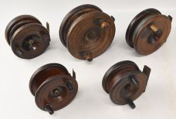 Another collection of mahogany and brass reels - for display or use: 5x from 3