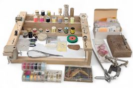Fly Tying Desk Tidy Storage Work Unit, with tools, reels, flash, line, a box of unused Datam glo-