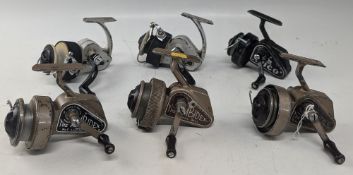6x J W Young Ambidex & Delmatic spinning reels, a/f, 4x half bail, 2x full bail, some loss to