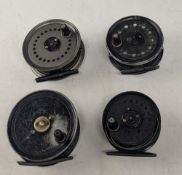 4x J W Young of Redditch fly reels, including 3 x Beaudex trout/salmon reels, and a J S Sharpe of