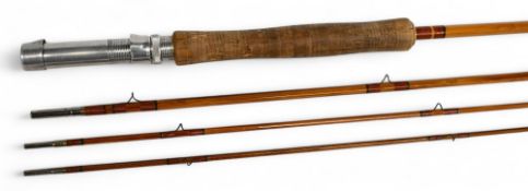 Unnamed 9' 3 piece split cane trout fly rod, correct spare tip, nickel ferrules, cork handle with