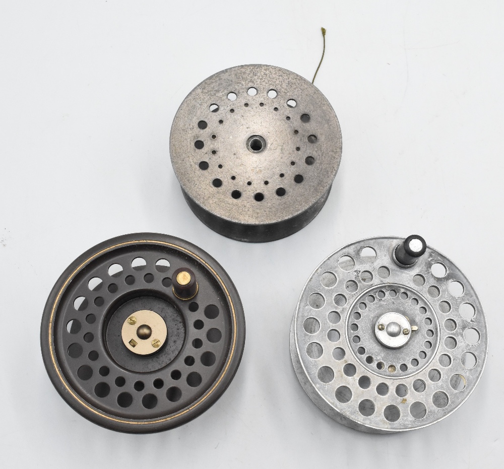 Hardy Bros spare spools, as follows: Perfect 3 ½" wide spool. St George 3 ¾". Golden Prince 3 ¾". (