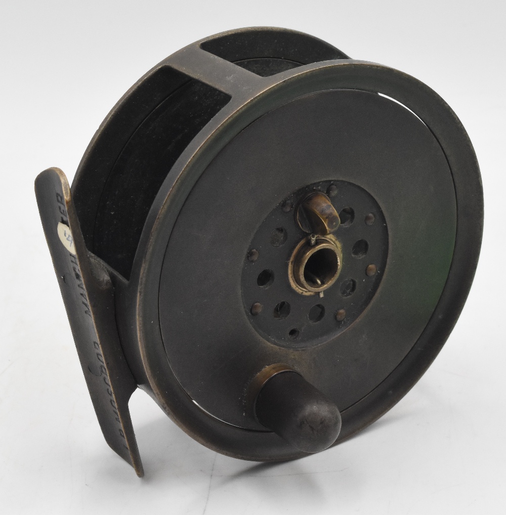 J B Mosscrop Manchester 1891 Patent 5" bronze fly reel, cage drum with face brake tensioner, domed