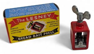 Vintage Lesney bait press in red/silver finish, appears unused, in MOB.