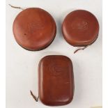 A collection of Trout Tasmania leather zip fly cases, as follows: Oblong 3 ½" x 4 ½" with wool and