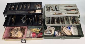 Two cantilever boxes containing lure and baits - holding selection of vintage lures, including