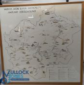 Large Bristol Avon River Authority Angling Association framed Map, with illustration, in light