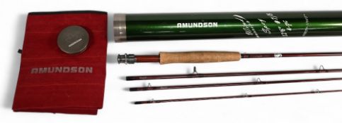 Amundson, Top, Canada 9' 4 piece graphite trout fly rod, line rate #6, cork handle, wood spacer