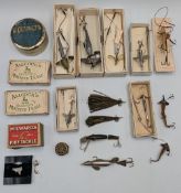 Quantity of mixed tackle: one tin of Hardy's Ceroline, a scarce boxed Hardy Char Spinner, Hardy's