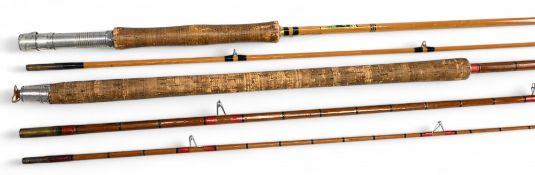 Allcock 9' 2 piece split cane trout fly rod, later model with partial green/black transfer, fishable