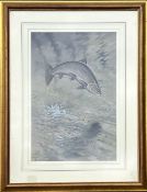 Robin Armstrong Fly Fishing Salmon 1985 original painting, a good-looking watercolour framed and