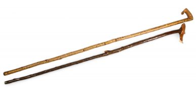 A fine Shepherd Crook and a walking stick having a carved Trout handle (2)