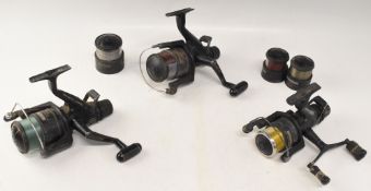 2x Shimano 4000 Baitrunner XT7 Aero fixed spool reels, one spare spool, both with good bails and
