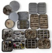 9x Wheatley fly/cast boxes, one labelled Hardy Bros, Alnwick containing assorted flies and a Hardy
