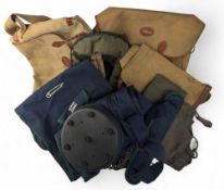 3x traditional canvas/leather fishing bags, 2 by Bob Church, Northampton, 1x zip top, 1x lacking