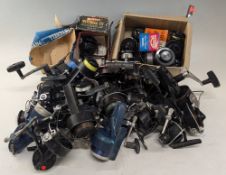 Collection of Mitchell reels, some working, some for repair, models include Match, 300, CAP, 410A,