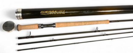 A fine Scierra HM 3 carbon salmon fly rod, 14ft 4pc, line 9/10#, Wt 32-34g, 23