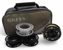 Greys GRX #7/8 large arbor fly reel, rear disc adjuster, runs smooth, some wear to finish, fitted