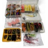 Tube Flies Collection: 4 plastic boxes containing #330 mainly metal flies, assorted sizes and