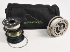 Cortland Endurance large arbor cassette fly reel, little used condition, c/w 3 x spare spools, all