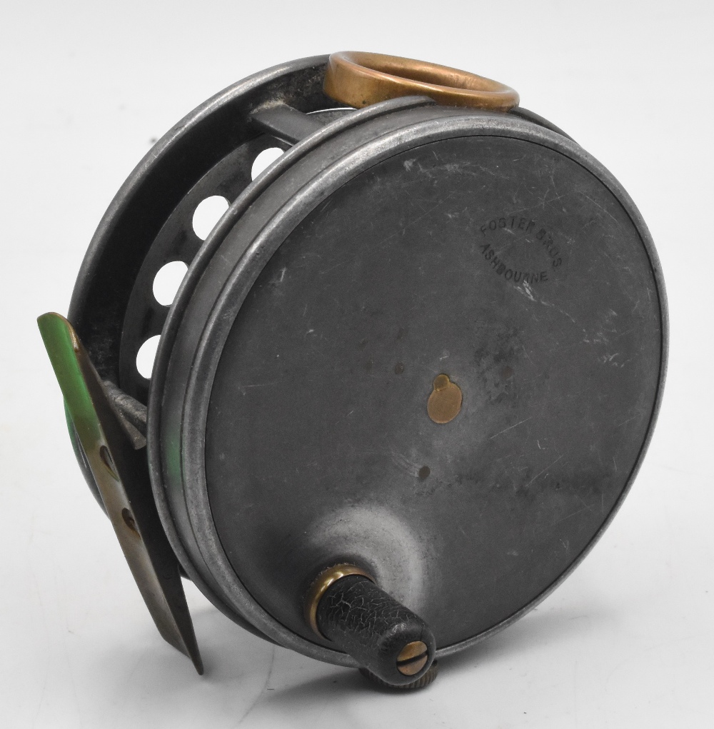 Foster Bros Ashbourne Perfect style alloy trout fly reel 3 1/8" ventilated spool, brown handle on - Image 2 of 3