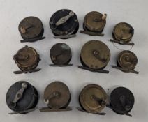 Collection of small brass crank wind reels, ranging in sizes 2